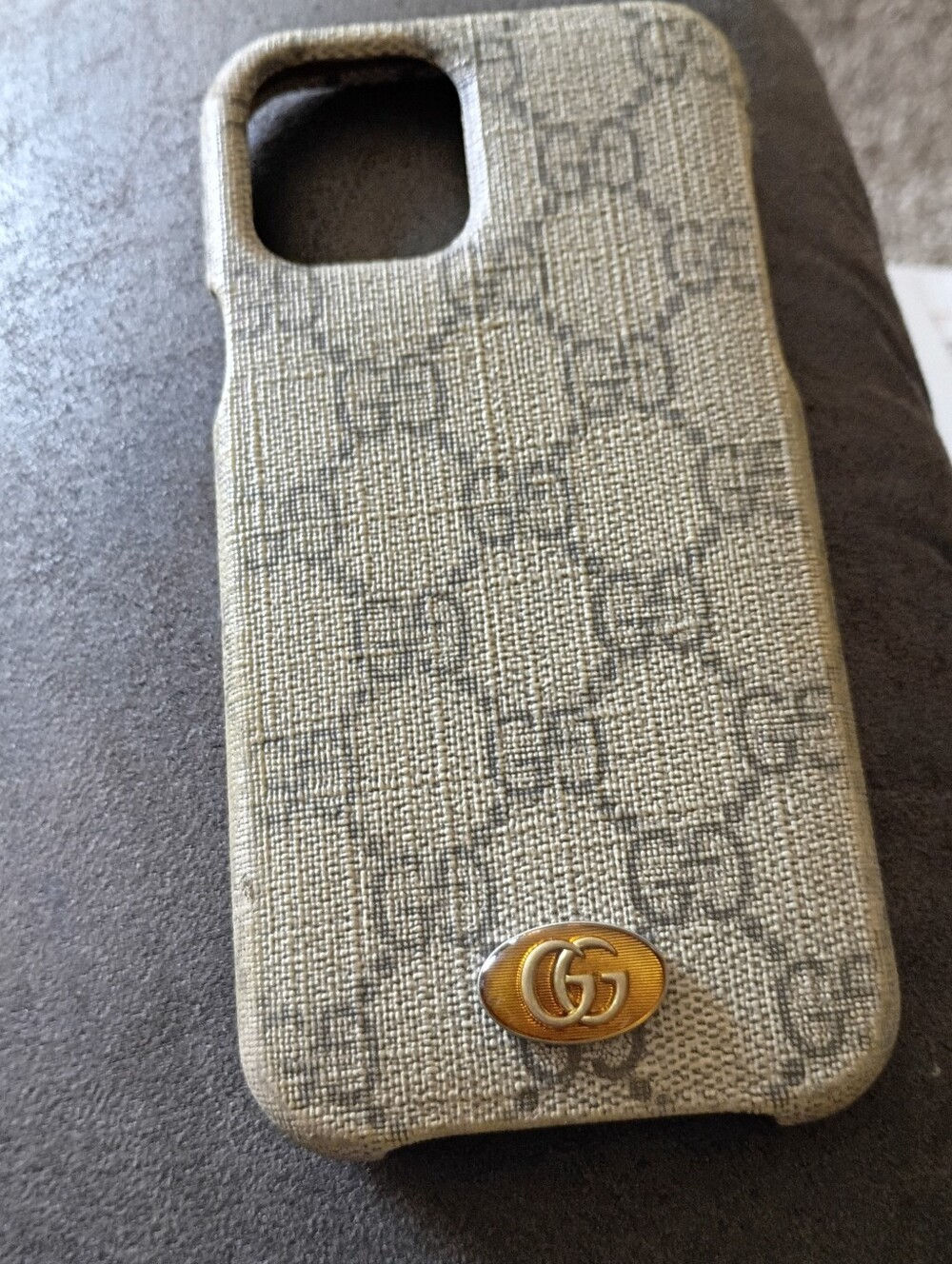 Gucci luxury Beige Monogram Phone Case with Gold Emblem